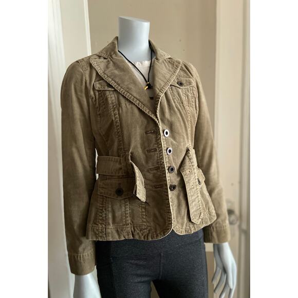 LOFT Army Green Corduroy Crop Jacket w/Belt sz 2P - Picture 8 of 12